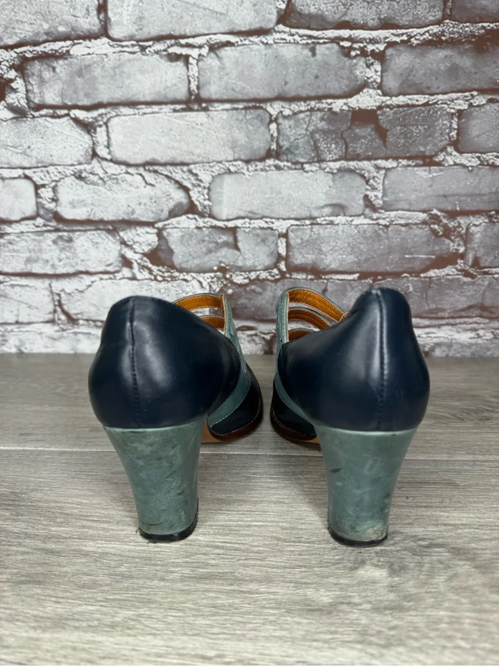 re-mix vintage Aviator 1930’s Blue Leather Peep Toe Heels Women Sz 6.5M US/37EU